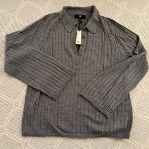 Banana Republic Gray Ribbed Long Sleeve Polo Sweater